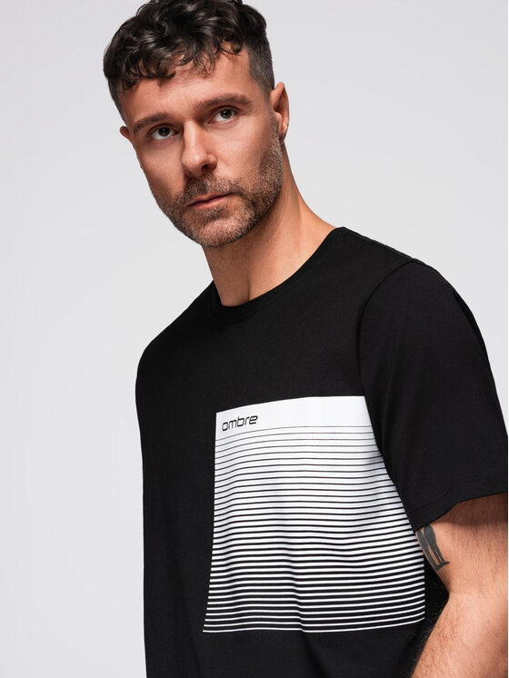 Ombre Ombre T-Shirt OM-TSPT-0246 Czarny Regular Fit