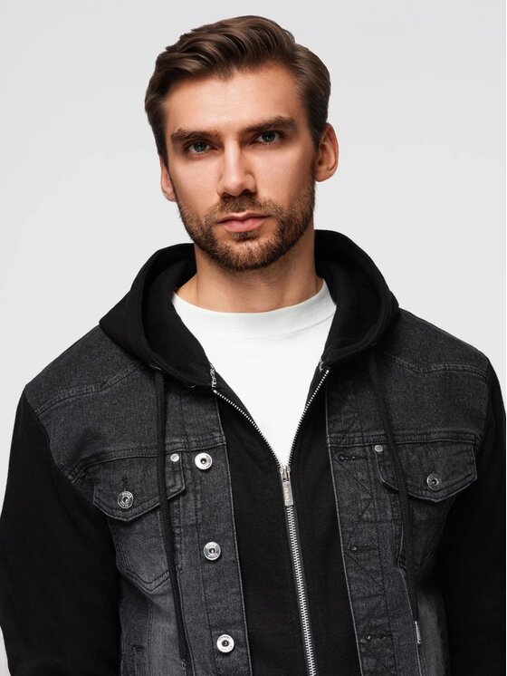 Ombre Ombre Kurtka jeansowa OM-JADJ-0220 Czarny Regular Fit