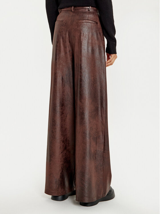 Haveone Haveone Hlače iz umetnega usnja PVI-M062 Rjava Wide Leg
