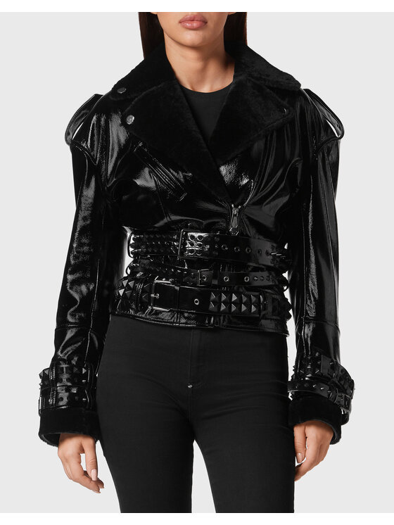 PHILIPP PLEIN PHILIPP PLEIN Kurtka skórzana 4031 Czarny Regular Fit