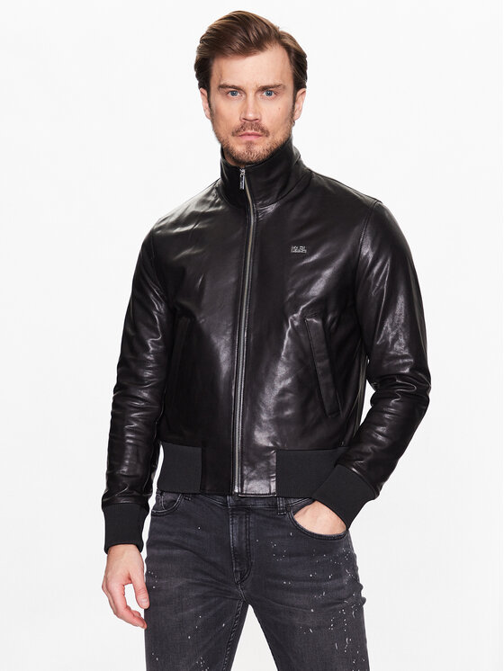 KARL LAGERFELD Geacă de piele 555000 532403 Negru Regular Fit