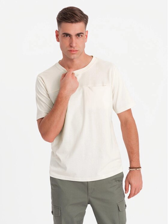 Ombre Ombre T-Shirt OM-TSCT-0171 Biały Loose Fit