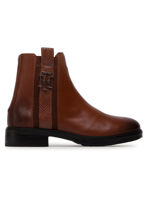 Tommy Hilfiger Tommy Hilfiger Stivaletti Th Interlock Leather Flat Boot FW0FW05181 Marrone