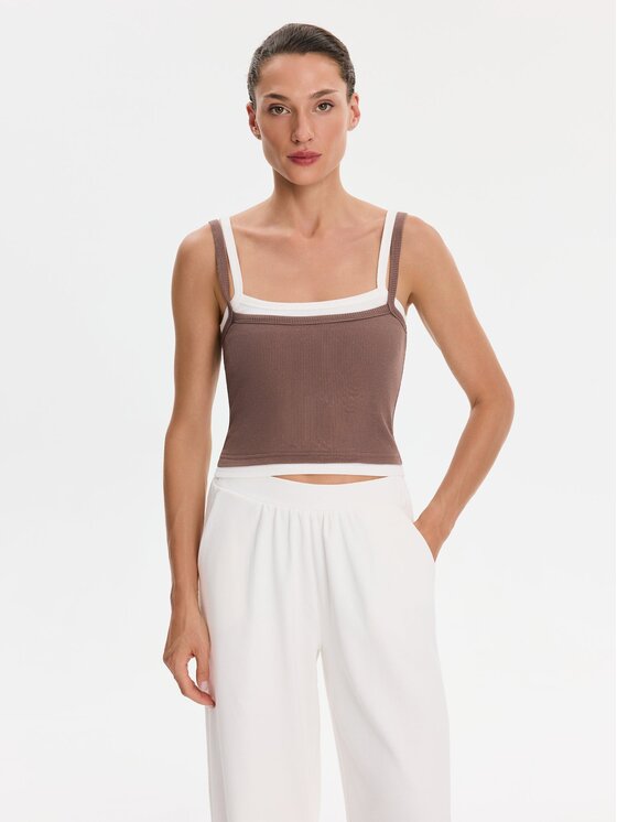 Nudyess Nudyess Top Lisa z prążka Brązowy Slim Fit