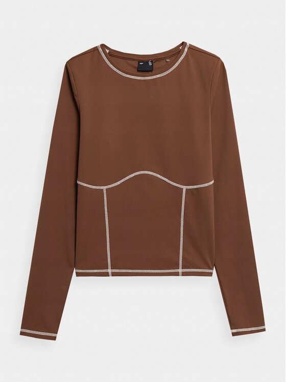4F 4F Longsleeve 4FAW22TTSHF721-81S Brązowy Regular Fit