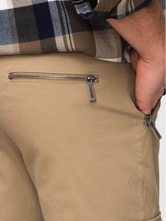 Ombre Ombre Spodnie cargo P1517 Khaki Straight Fit