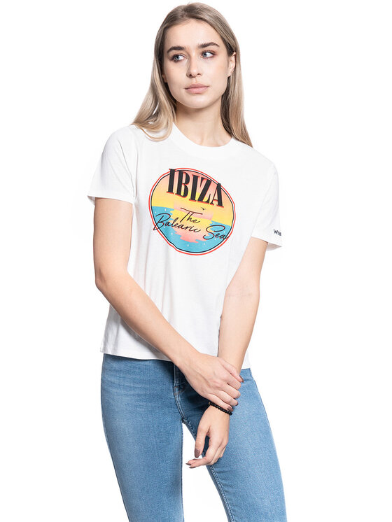 Wrangler Wrangler T-Shirt HIGH RIB REGULAR TEE Biały Regular Fit