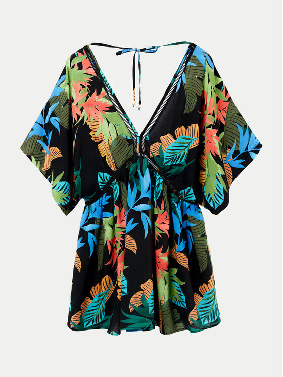 Desigual Desigual Плажна рокля Tropical Party 24SWMW23 Черен Loose Fit