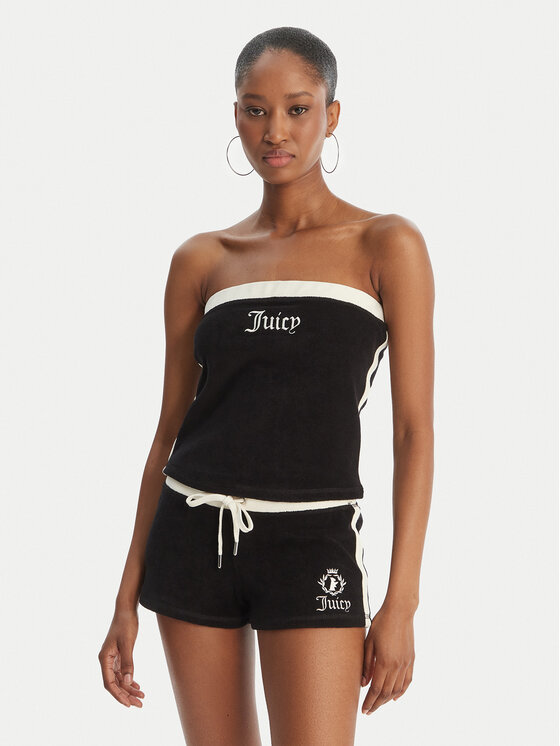 Juicy Couture Juicy Couture Топ Applique Terry JCWSC126314 Чорний Slim Fit