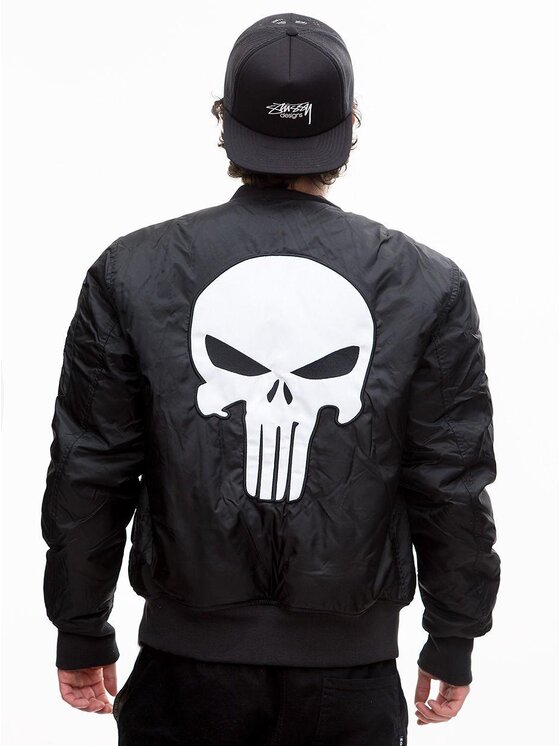 Marvel Marvel Kurtka bomber Kurtka Bomber Czarna / Biała Marvel Punisher Back Character XL Czarny Reglan Fit