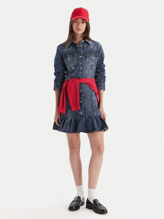 Tommy Jeans Tommy Jeans Rochie de blugi Western DW0DW21635 Albastru Regular Fit