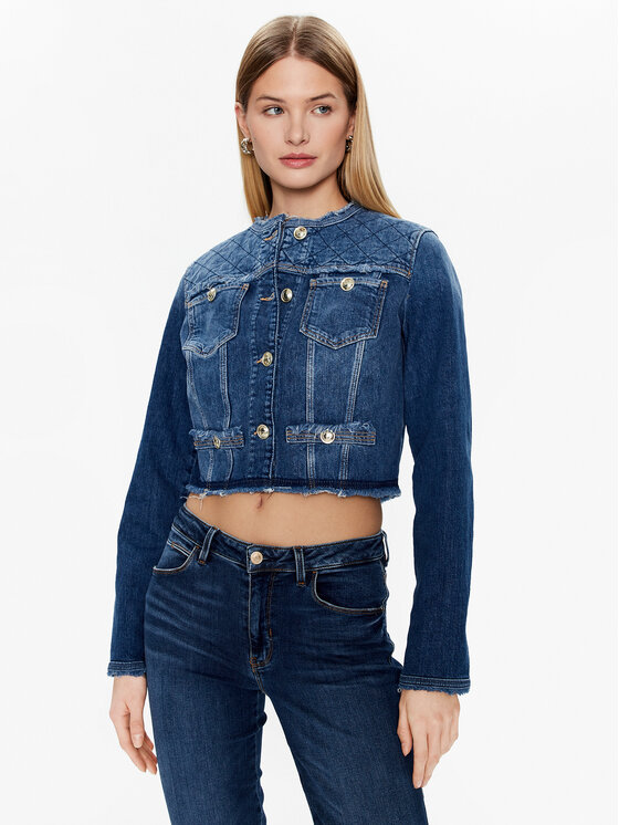 Guess Jeans jakna Layla W3RN28 D4H77 Mornarsko modra Slim Fit