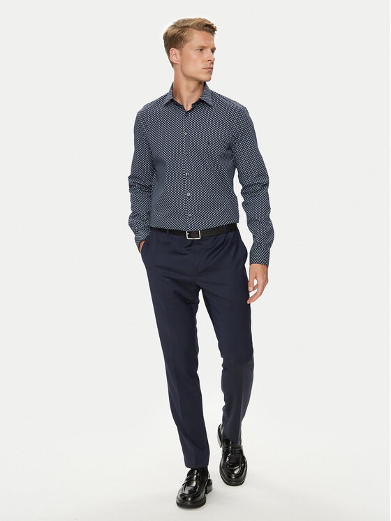 Calvin Klein Calvin Klein Koszula Poplin 2Tones Print Slim K10K113545 Granatowy Slim Fit