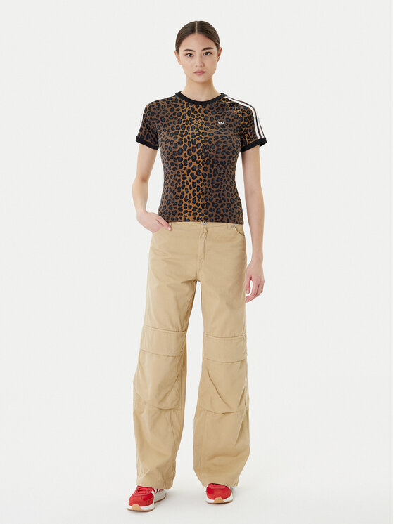 adidas adidas Tričko Leopard Cali JW7304 Hnedá Slim Fit