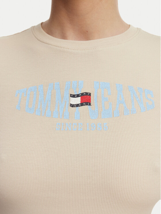 Tommy Jeans Tommy Jeans Тишърт Wavy Flag DW0DW22272 Светлобежов Slim Fit