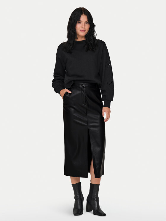 ONLY ONLY Sukňa z imitácie kože Heidi 15322539 Čierna Regular Fit