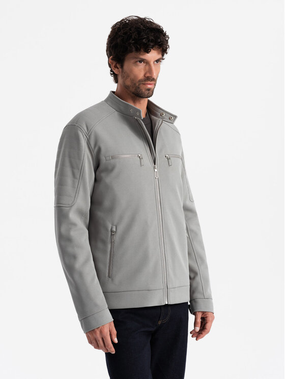Ombre Ombre Kurtka bomber OM-JALP-0157 Szary Regular Fit