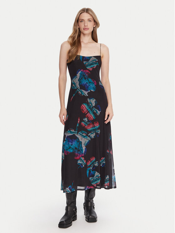 Desigual Desigual Každodenní šaty Watercolor Lacroix 25WWVK03 Černá Regular Fit