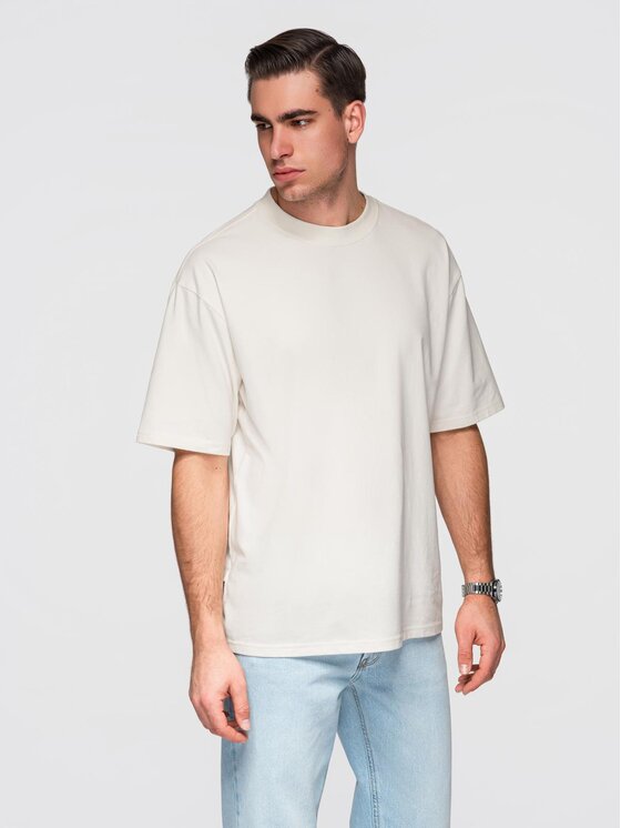 Ombre Ombre T-Shirt OM-TSBC-0267 Biały Loose Fit