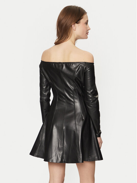 Guess Guess Šaty z imitace kůže W5RK43 K8S30 Černá Regular Fit