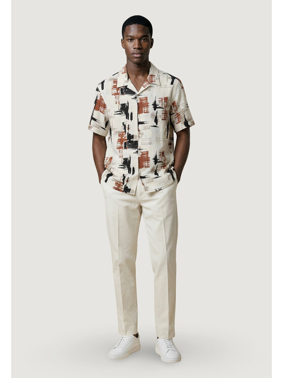 Antony Morato Antony Morato Camicia HONOLULU RELAXED STRAIGHT FIT WITH LOGOED METAL BADGE Beige Relaxed Fit