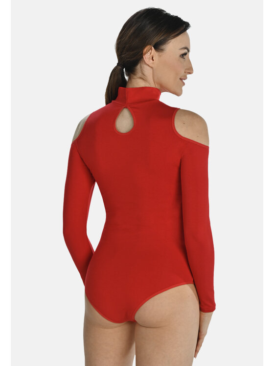 Teyli Teyli Body z wycięciami na ramionach Janett Czerwony Regular Fit