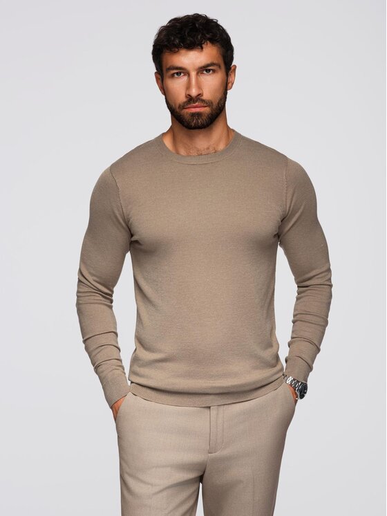 Ombre Ombre Sweter OM-SWBS-0106 Beżowy Regular Fit