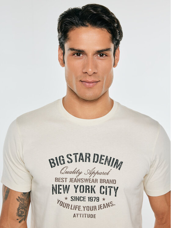 BIG STAR BIG STAR T-Shirt NEVISSER Kremowy Basic Fit