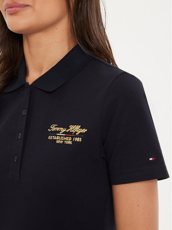 Tommy Hilfiger Tommy Hilfiger Тениска с яка и копчета Script WW0WW43624 Тъмносин Slim Fit
