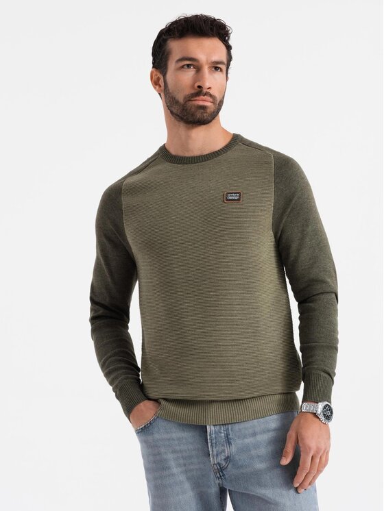 Ombre Ombre Sweter OM-SWSW-0121 Zielony Regular Fit