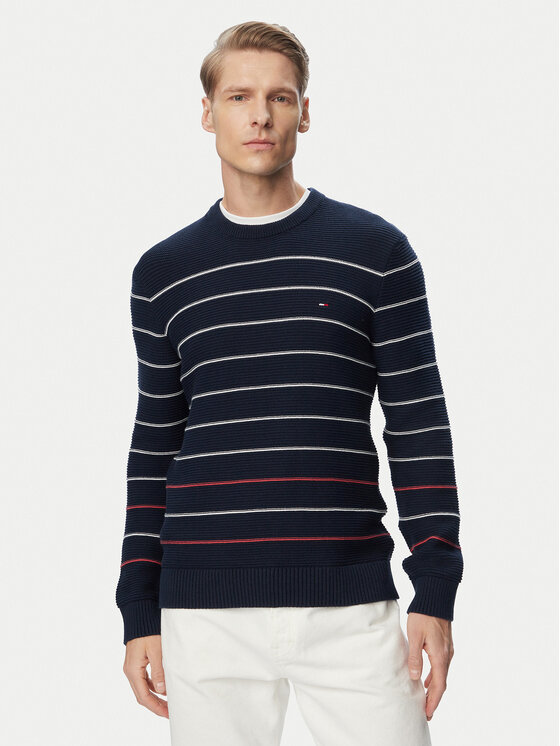 Tommy Jeans Pulover DM0DM23384 Bleumarin Slim Fit