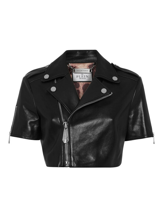 PHILIPP PLEIN PHILIPP PLEIN Kožená bunda 9797 Černá Regular Fit