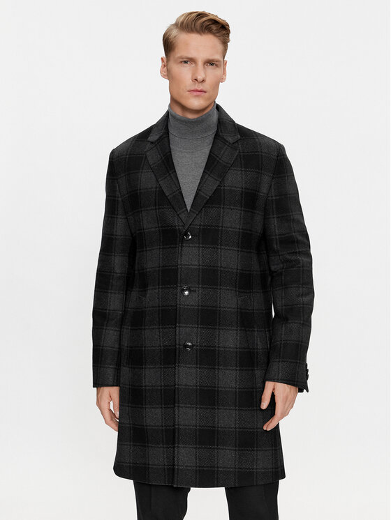 BOSS Boss Gyapjú kabát H-Hyde-C-224 50502270 Fekete Regular Fit