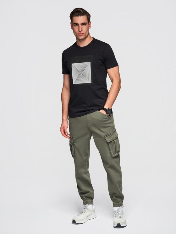 Ombre Ombre T-Shirt OM-TSPT-0260 Czarny Regular Fit