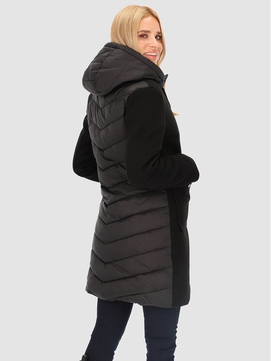 Perso Perso Prechodný kabát flauszowa z kapturem Čierna Regular Fit