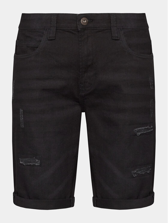 INDICODE INDICODE Τζιν σορτσάκια Kaden Holes 70-104 Μαύρο Regular Fit