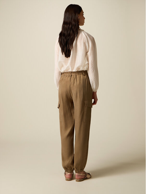 Oltre Oltre Spodnie materiałowe P010J002661N032 Kremowy Baggy Fit