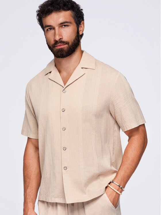 Ombre Ombre Koszula OM-SHSS-0221 Brązowy Boxy Fit