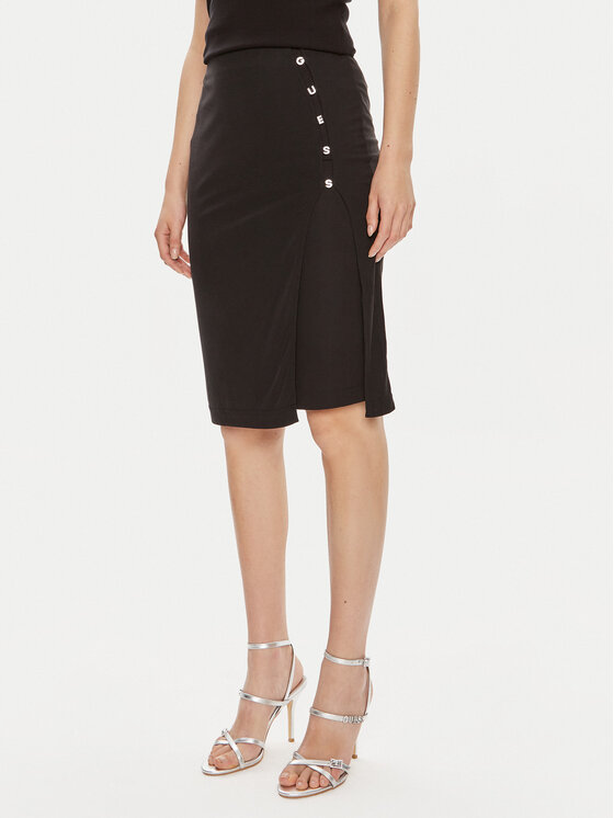 Guess Guess Midi szoknya Elis W4YD53 KAQL2 Fekete Slim Fit
