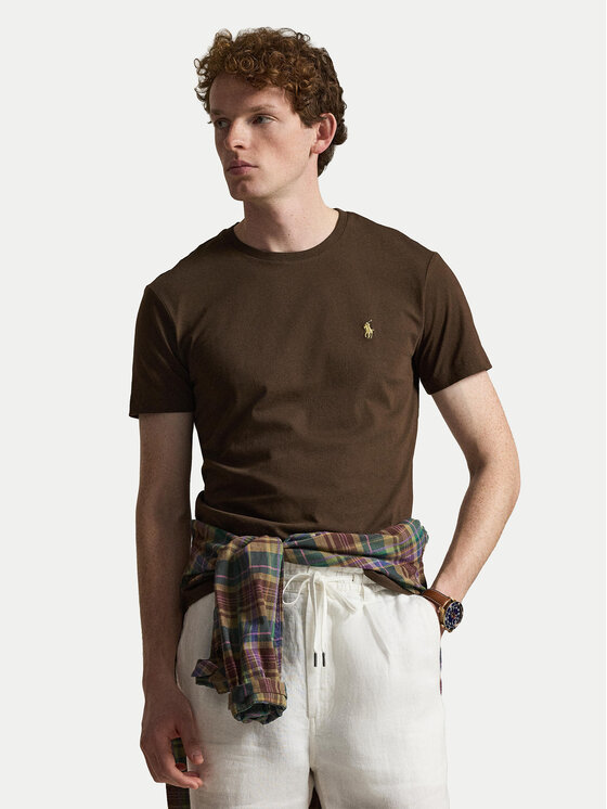 Polo Ralph Lauren Polo Ralph Lauren T-Shirt 710671438533 Σκούρο καφέ Custom Slim Fit