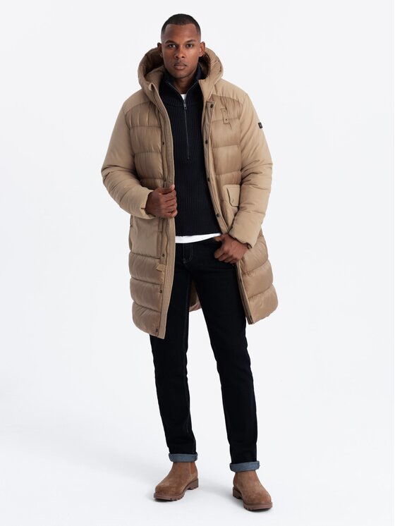 Ombre Ombre Kurtka puchowa OM-JALJ-0165 Beżowy Regular Fit