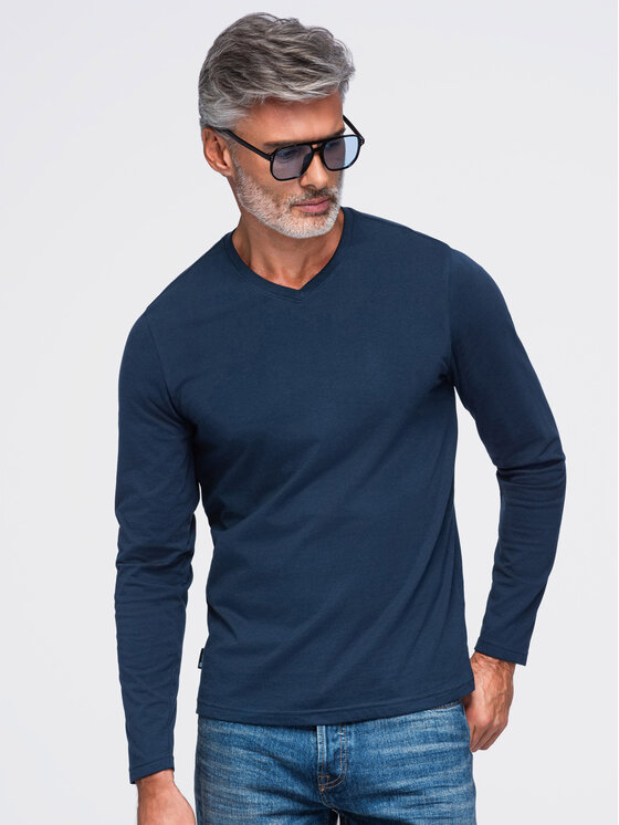Ombre Ombre Longsleeve OM-LSBL-0143 Granatowy Regular Fit