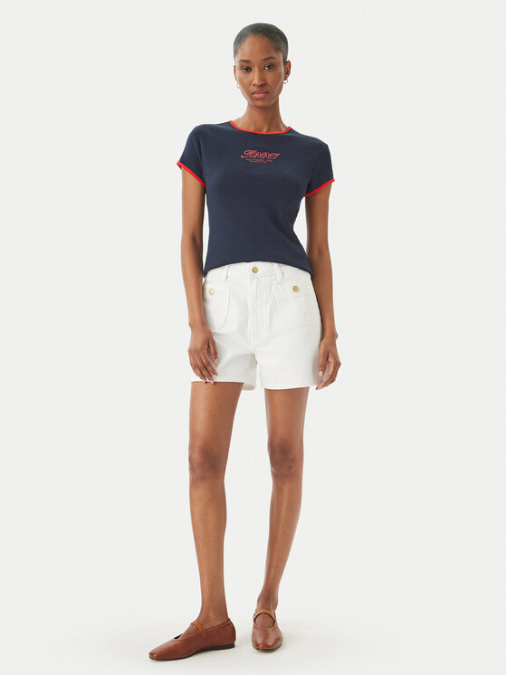 Tommy Hilfiger Tommy Hilfiger T-krekls Logo Graphic Ringer WW0WW49245 Tumši zils Slim Fit