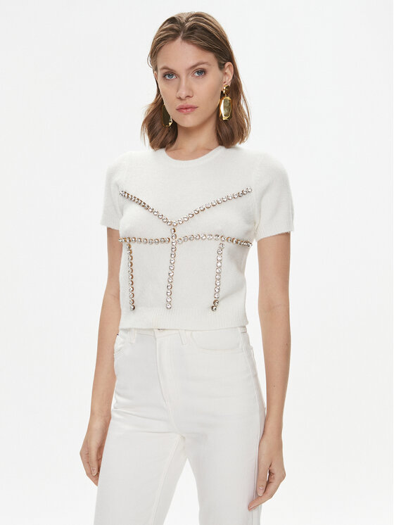 Pinko Sveter Medusa 102016 A18O Écru Slim Fit