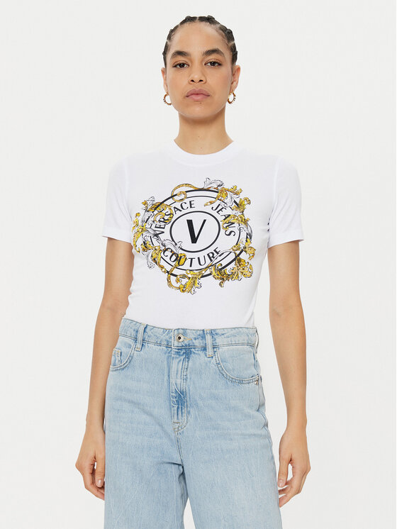 Versace Jeans Couture T-krekls 78HAHC01 Balts Regular Fit