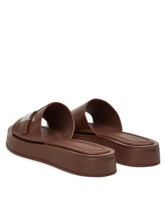 Calvin Klein Calvin Klein Natikači Flatform Slide W/Ck Hw - Lth HW0HW02368 Rjava