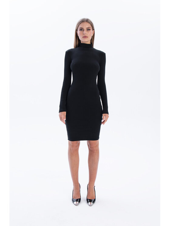 Nudyess Nudyess Vestito di maglia Askja mimi z prążka Nero Fitted Fit