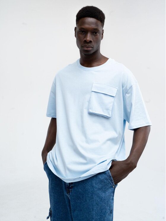 Catch Catch T-Shirt Koszulka Męska Z Krótkim Rękawem Oversize Jasna Niebieska Catch Classic Pocket S Niebieski Oversize