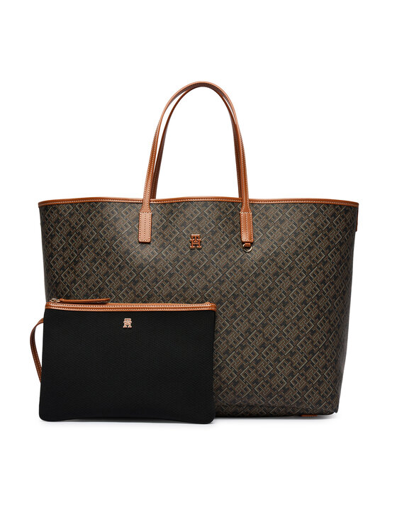 Tommy Hilfiger Tommy Hilfiger Kabelka Th Monoplay Maxi Tote Le AW0AW18850 Čierna