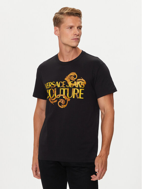 Versace Jeans Couture Tričko 76GAHG00 Čierna Regular Fit